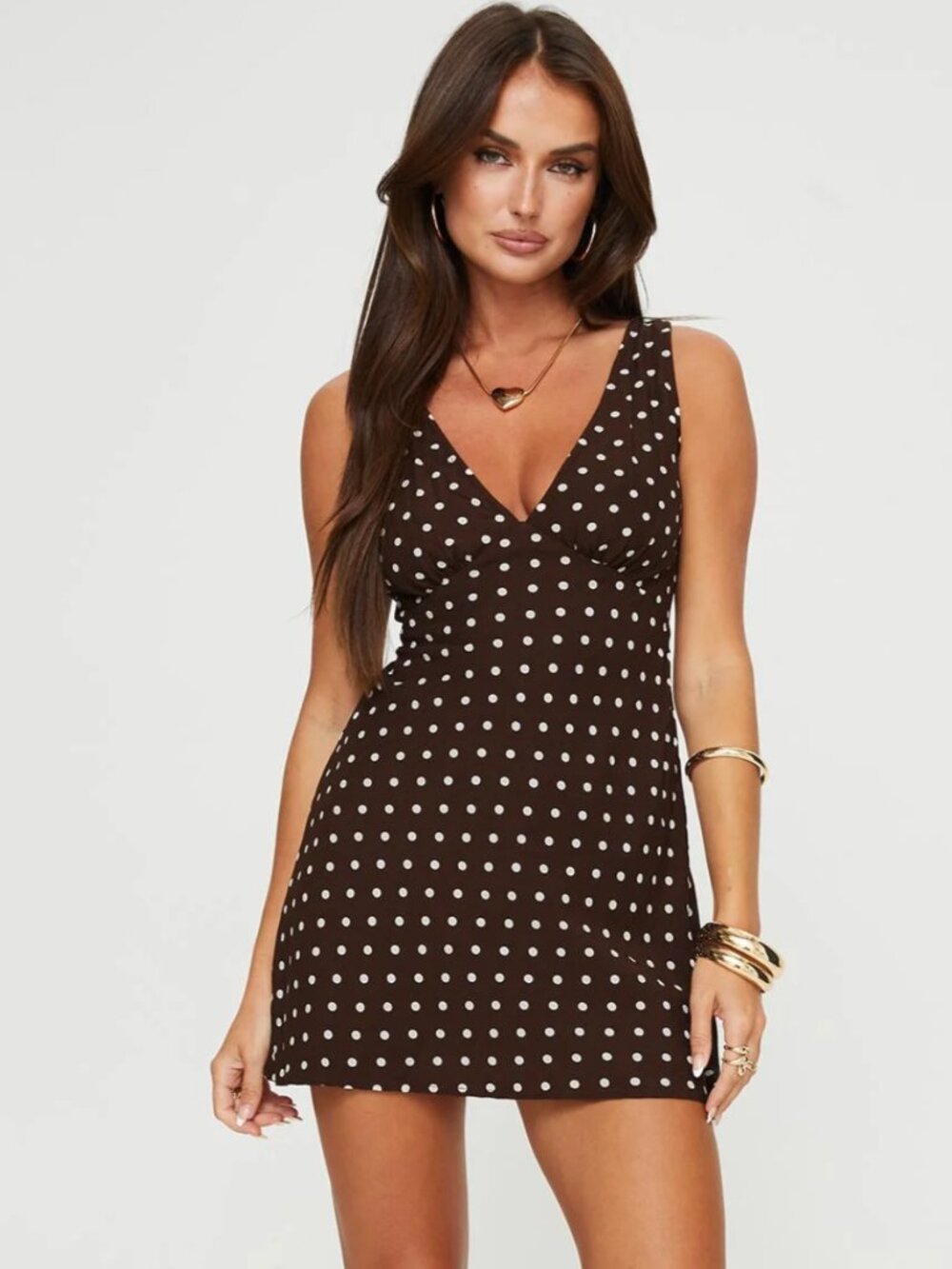 Princess Polly Nellie Mini Dress Brown Polka Dot US 6